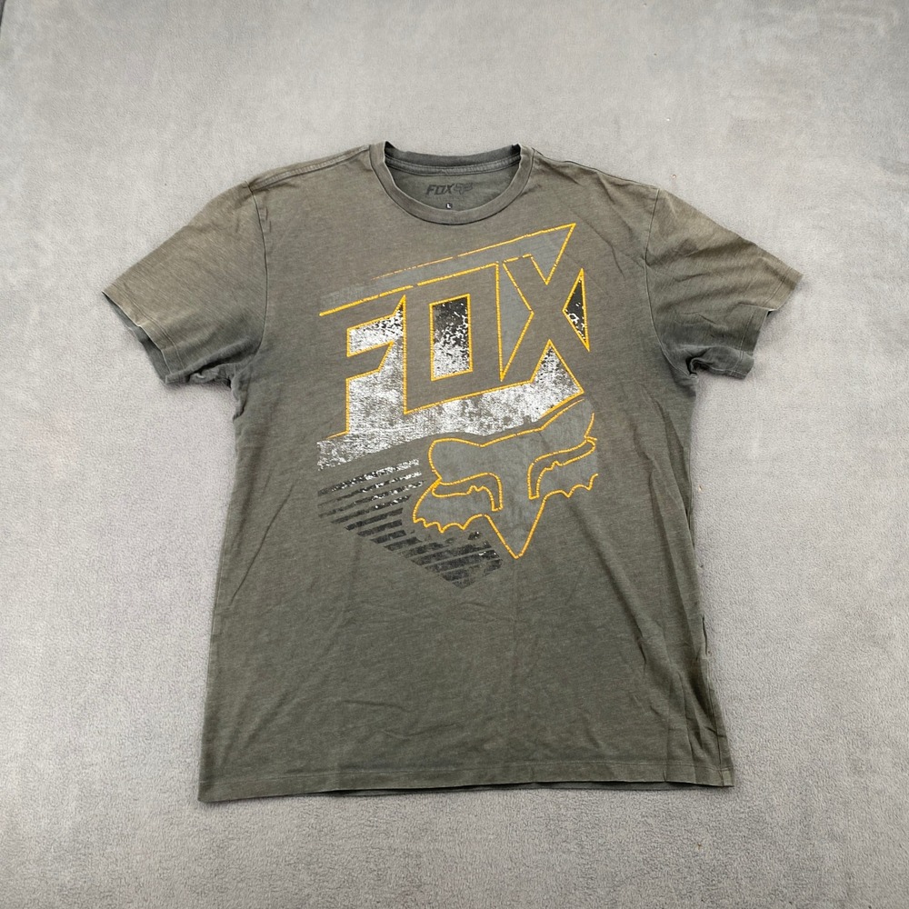 Fox Racing Mens Graphic T-Shirt Gray Large Distressed Logo Motocross Tee